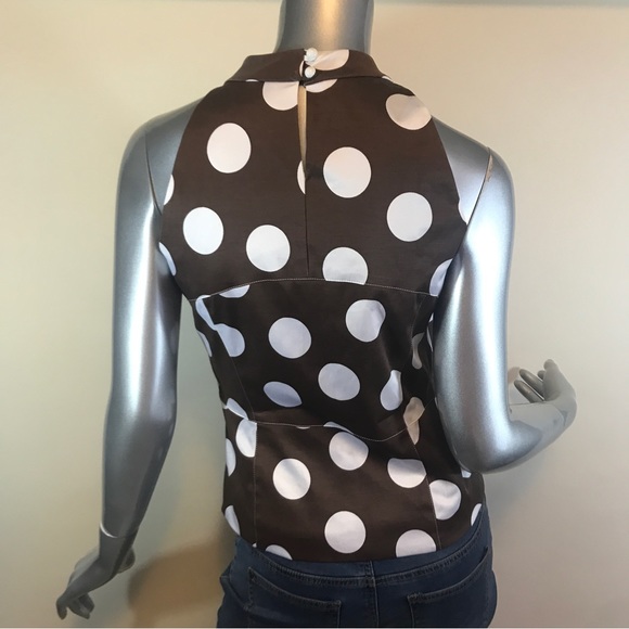 Donna Degnan Size 4 Small Polka Dot Sleeveless Blouse Brown White Top - Picture 7 of 16